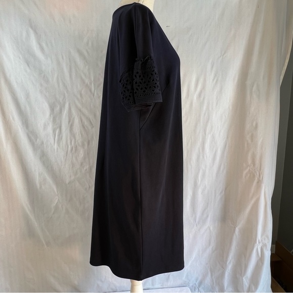 Talbots Navy Blue Cotton Knit Lace Flutter Short Sleeves Dress Plus Size XL P - Picture 3 of 8